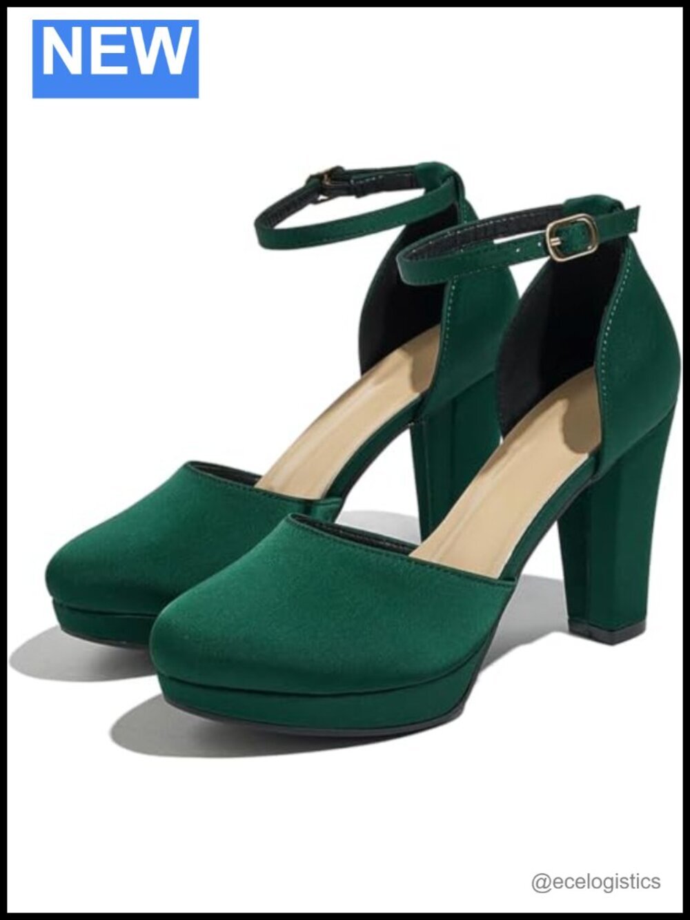 Faux Suede High Block Heel Pumps with Ankle Strap Dress Wedding Shoes